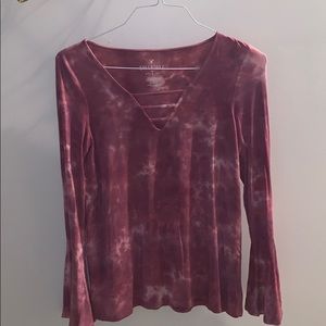 AE pink flowy cut out tie-dye blouse